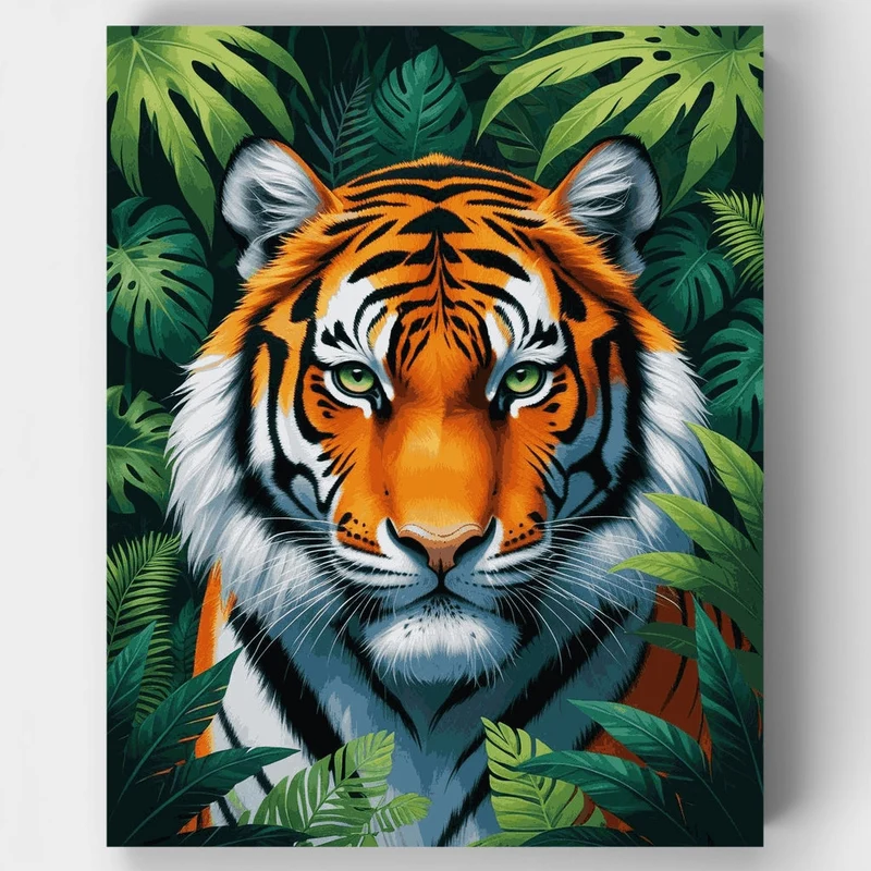 Majestic Tiger in Jungle Foliage - Paint by Numbers Kit