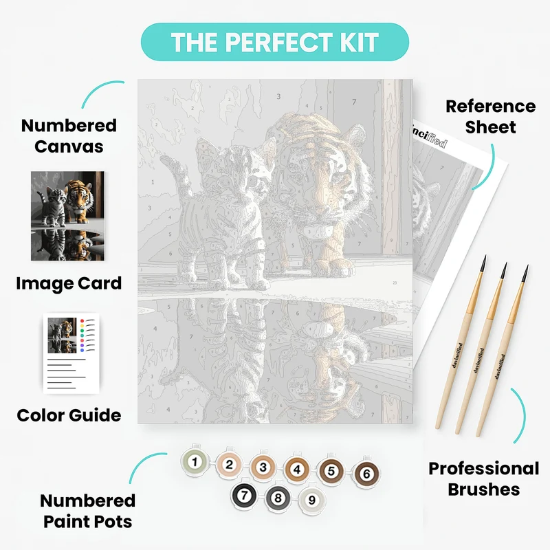 Striped Kitten and Tiger Reflection - Paint by Numbers Kit