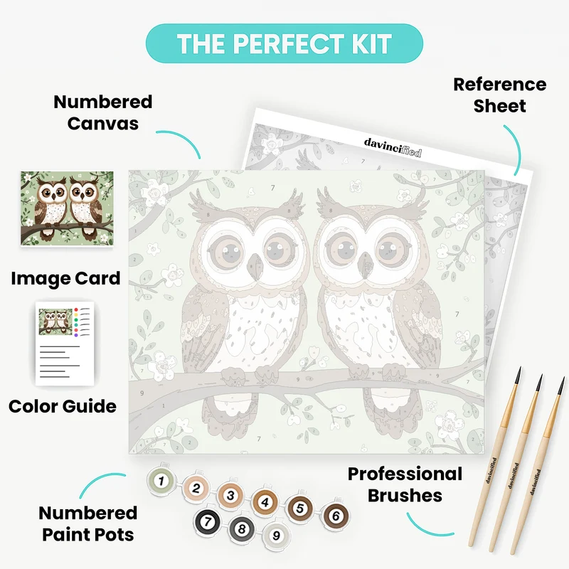 Two Adorable Owls on a Branch - Paint by Numbers Kit