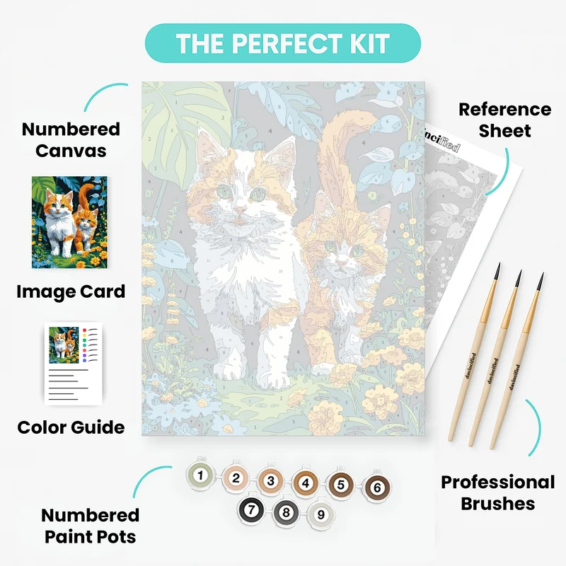 Orange and White Kittens in Garden - Paint by Numbers Kit