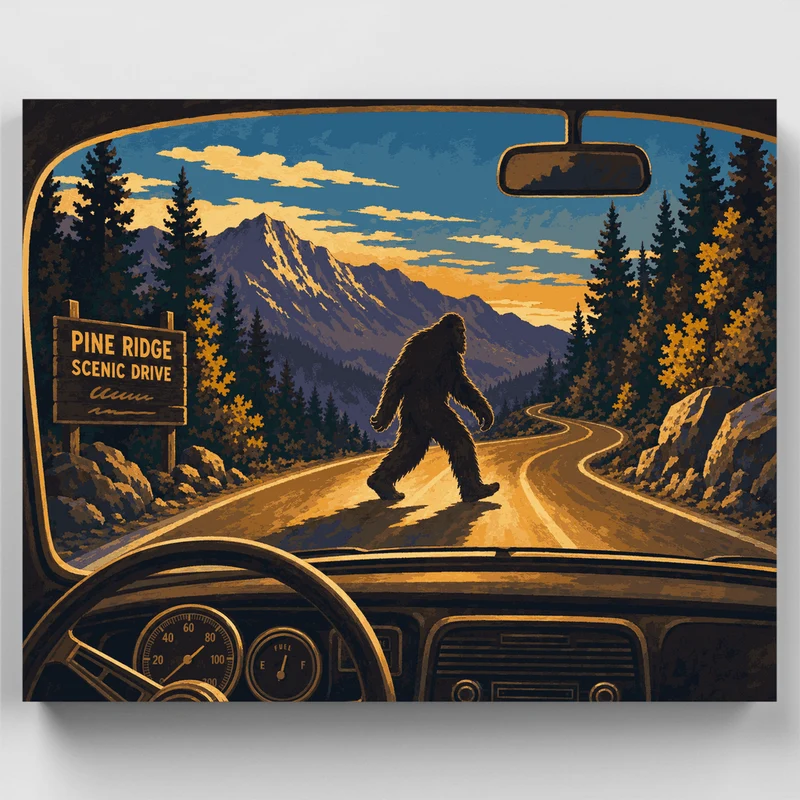 Roadside Bigfoot Sighting - Paint by Numbers Kit