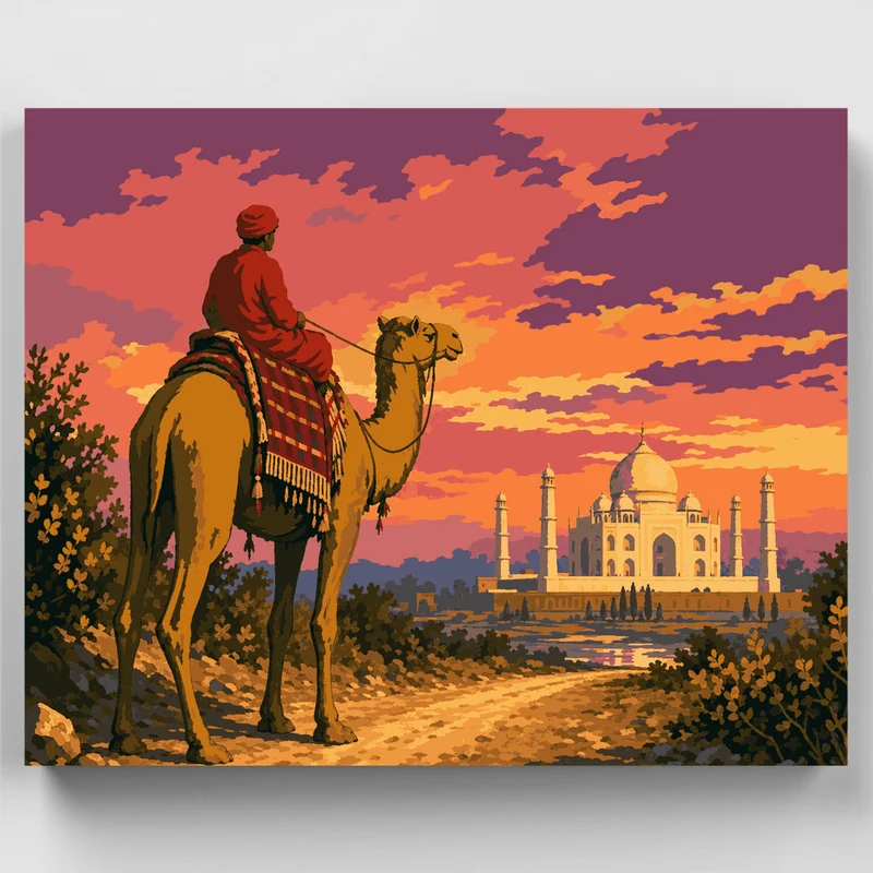 Camel Rider at Taj Mahal - Paint by Numbers Kit