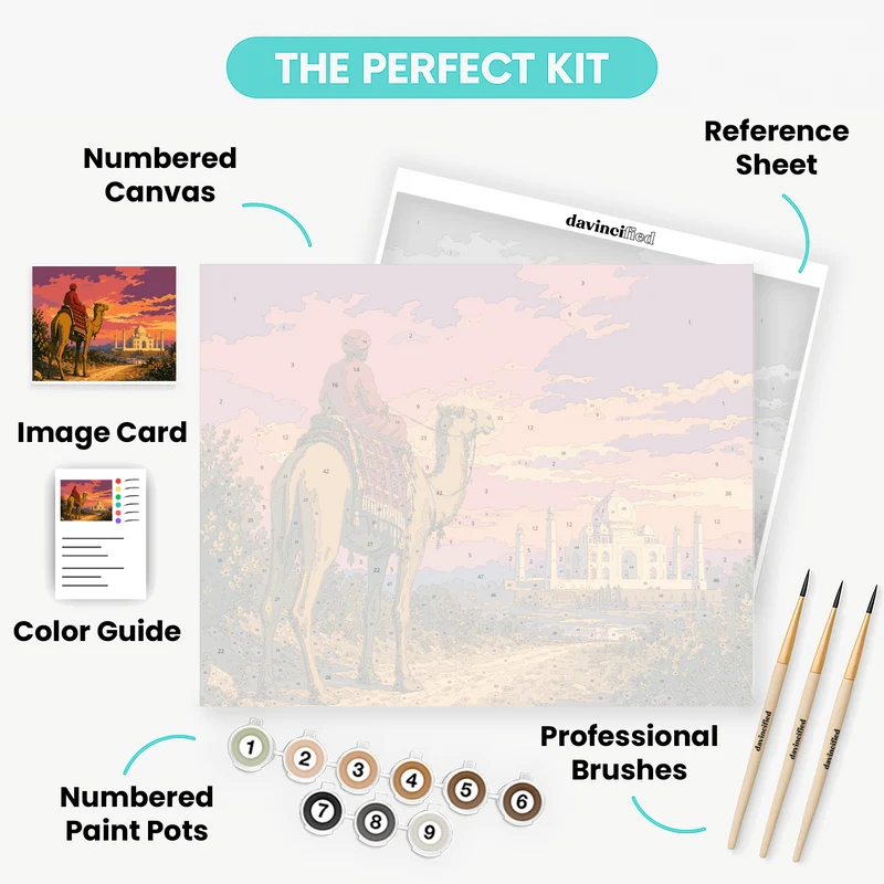 Camel Rider at Taj Mahal - Paint by Numbers Kit