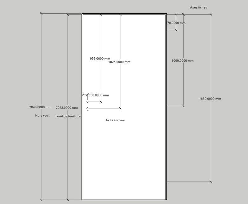 Ouvrant porte âme alvéolaire à recouvrement blanc - 2040 x 930 x 40 mm (PG)