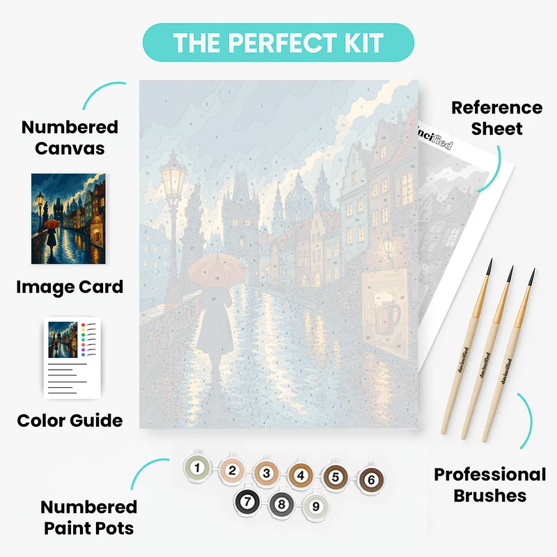 Crimson Umbrella in Prague - Paint by Numbers Kit