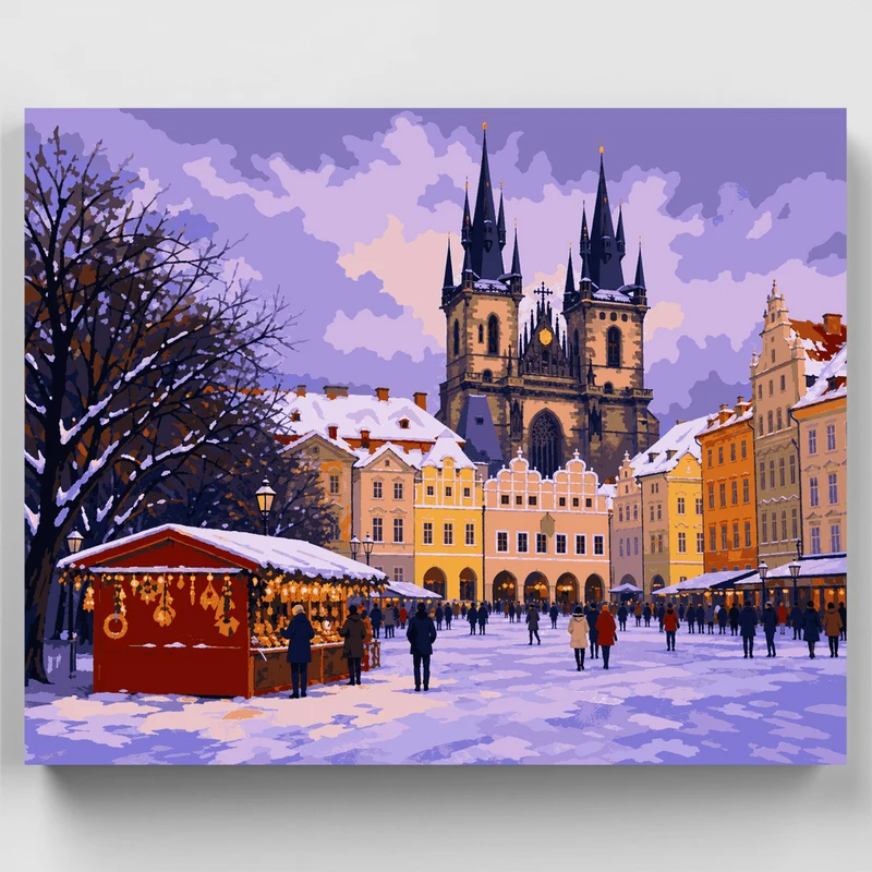 Snowy Týn Church Square - Paint by Numbers Kit