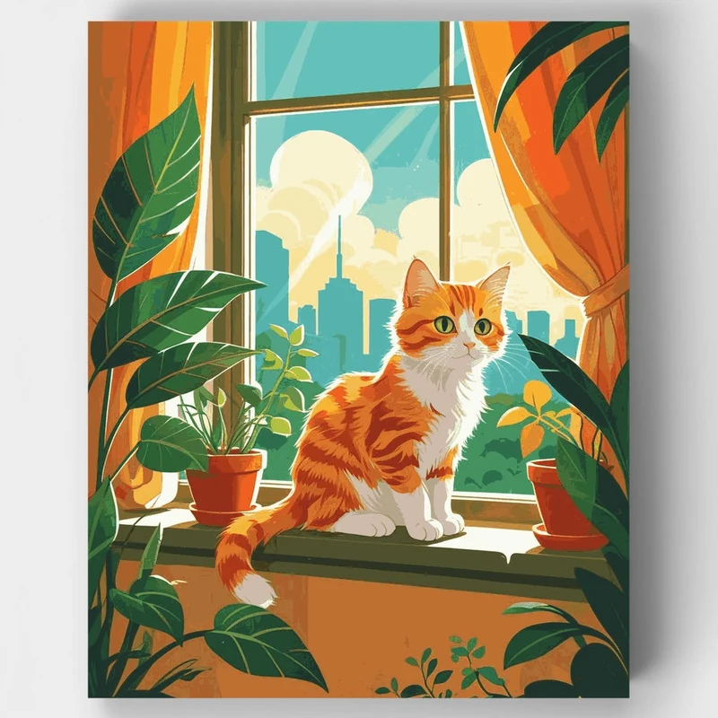 Orange Tabby Cat on Sunny Windowsill - Paint by Numbers Kit
