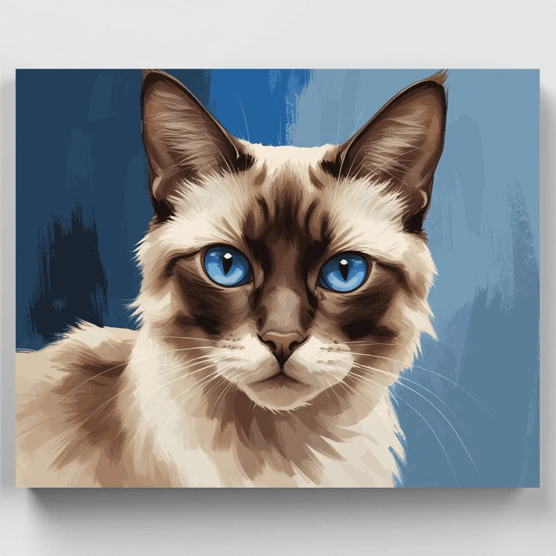 Siamese Cat Portrait with Striking Blue Eyes - Paint by Numbers Kit