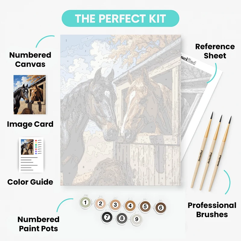 Two Horses at Stable - Paint by Numbers Kit