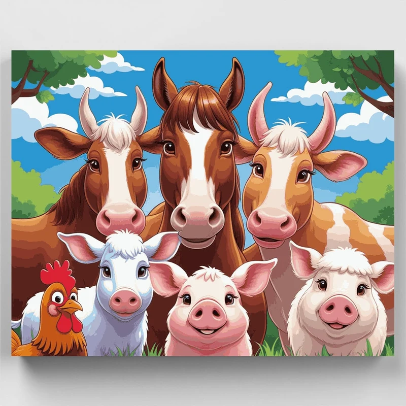Farm Friends Group Portrait - Paint by Numbers Kit