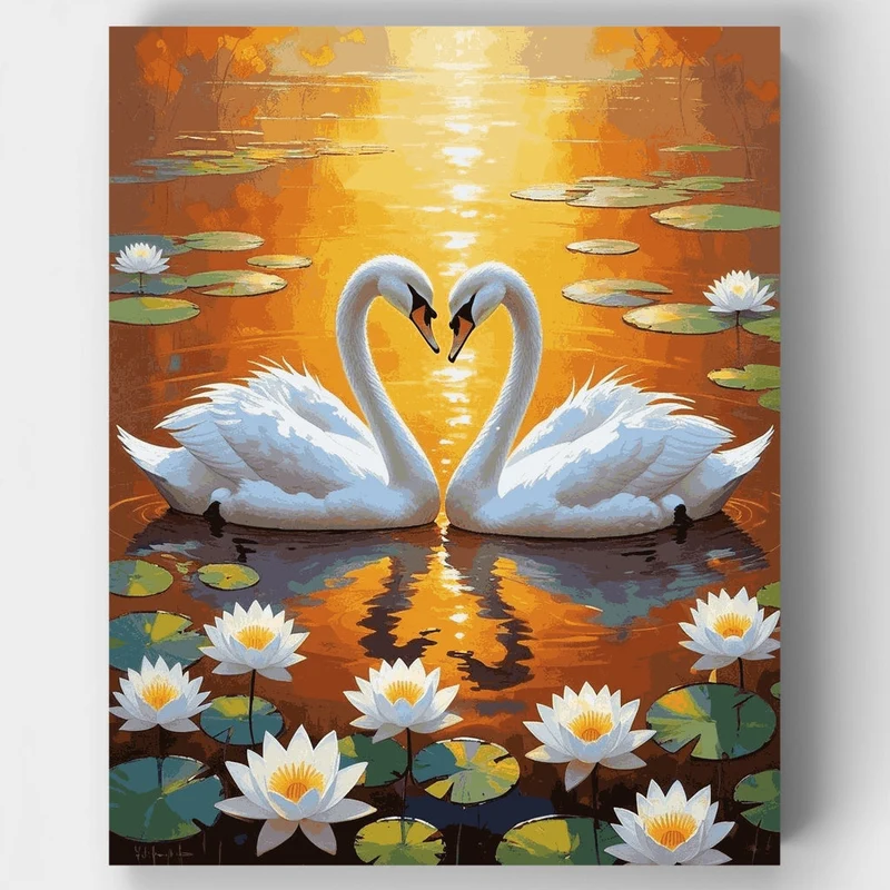 Two Swans in Golden Sunset - Paint by Numbers Kit