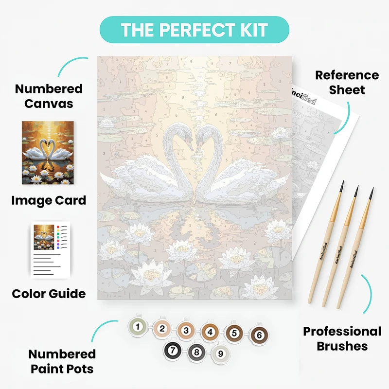 Two Swans in Golden Sunset - Paint by Numbers Kit