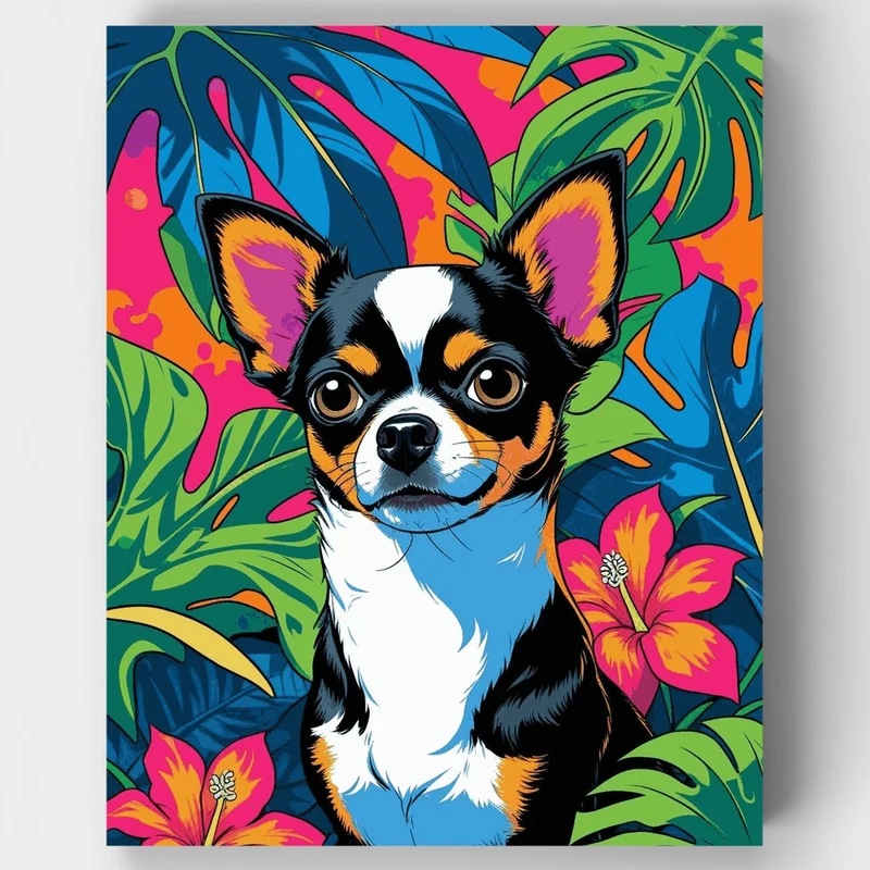 Vibrant Chihuahua in Tropical Paradise - Paint by Numbers Kit