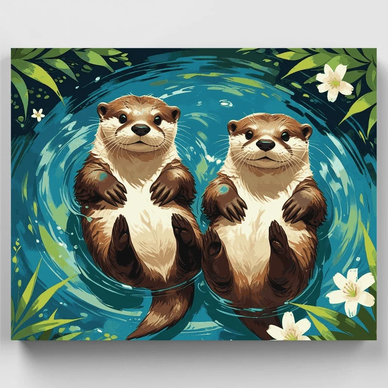 Adorable Otters Floating in Water - Paint by Numbers Kit