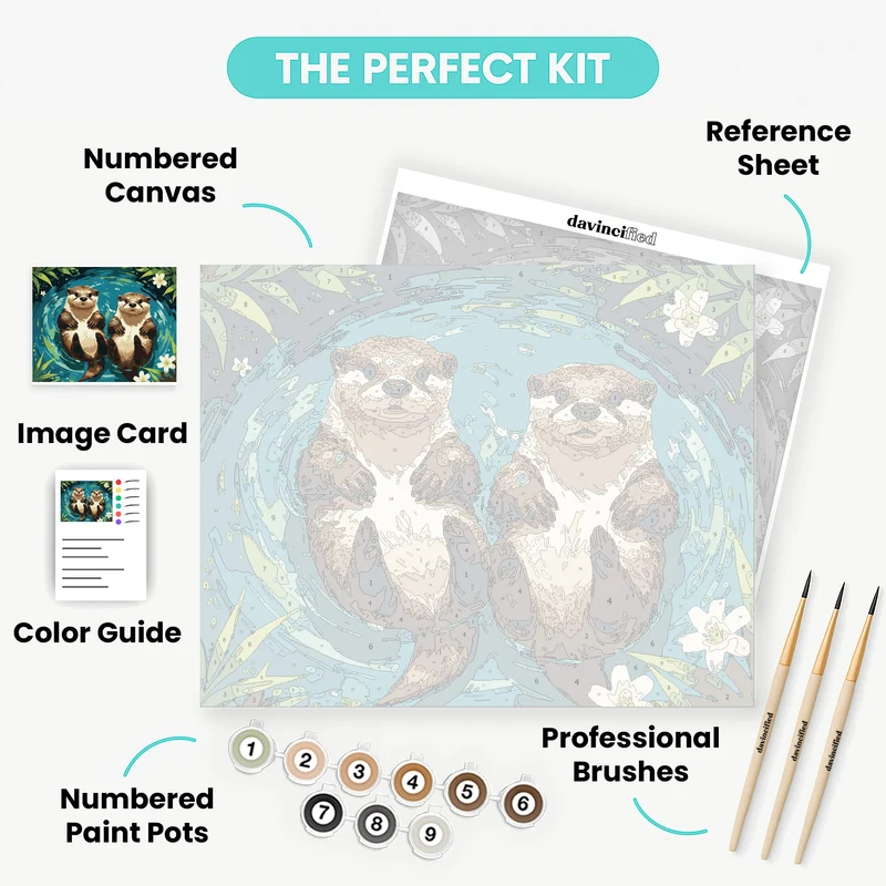 Adorable Otters Floating in Water - Paint by Numbers Kit