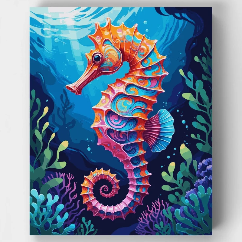 Vibrant Seahorse Underwater - Paint by Numbers Kit