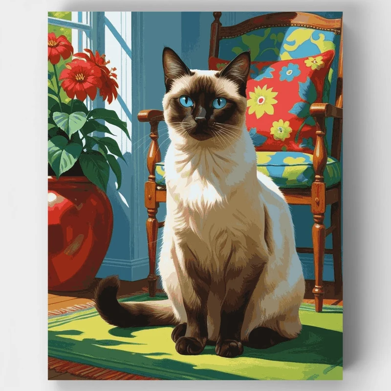 Siamese Cat with Blue Eyes - Paint by Numbers Kit