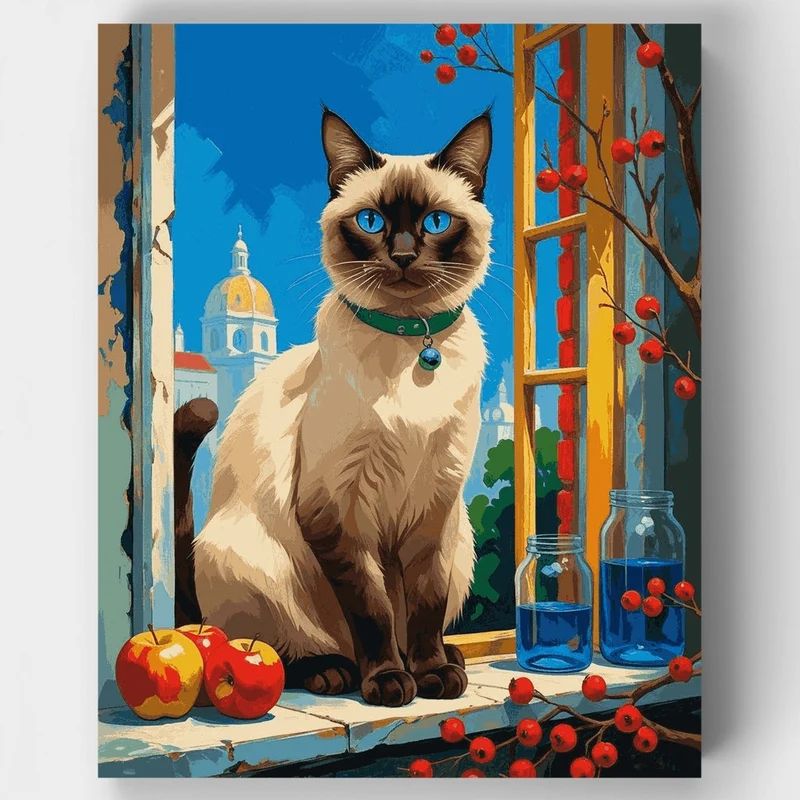 Siamese Cat by the Window - Paint by Numbers Kit
