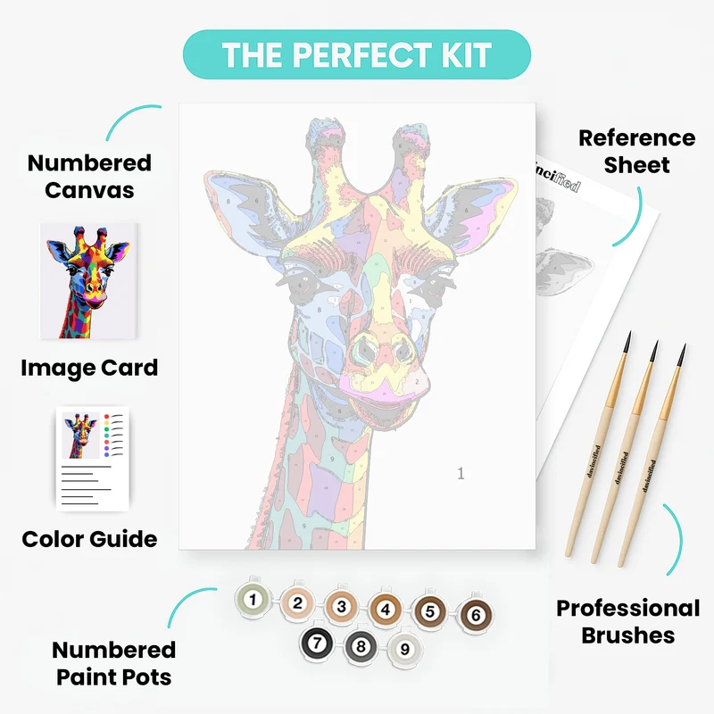 Rainbow Giraffe Pop Art Portrait - Paint by Numbers Kit
