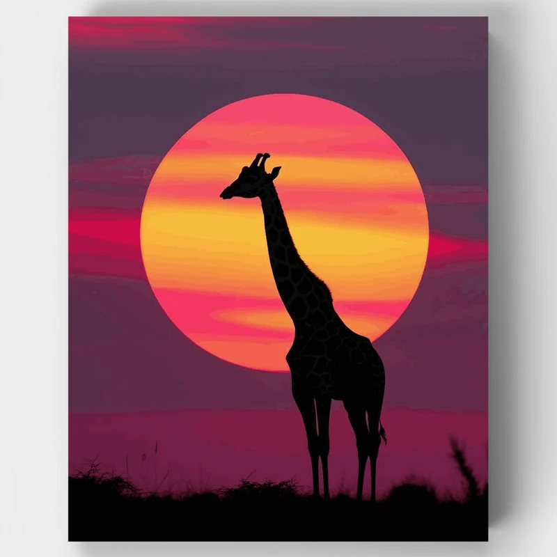 Giraffe Sunset Silhouette - Paint by Numbers Kit