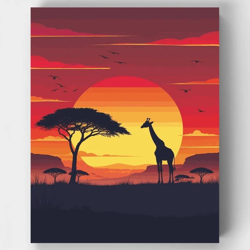 African Savanna Sunset with Giraffe - Paint by Numbers Kit