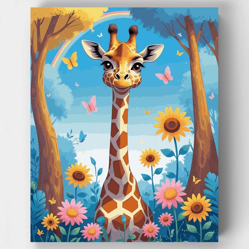 Whimsical Giraffe in Sunflower Garden - Paint by Numbers Kit