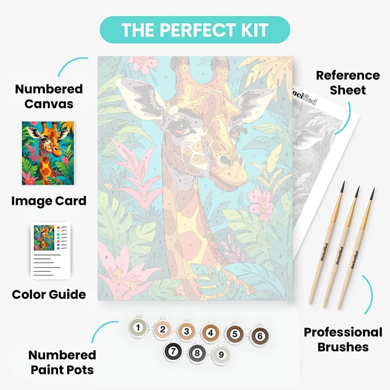 Cheerful Giraffe in Jungle Blooms - Paint by Numbers Kit
