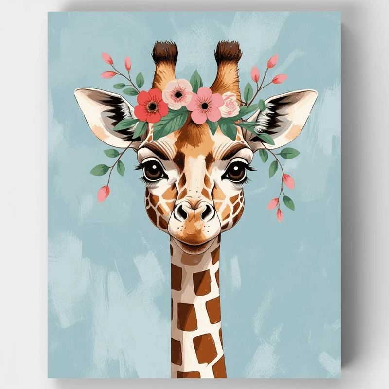 Adorable Giraffe with Floral Crown - Paint by Numbers Kit