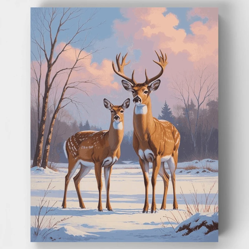 Winter Deer Pair in Snowy Forest - Paint by Numbers Kit