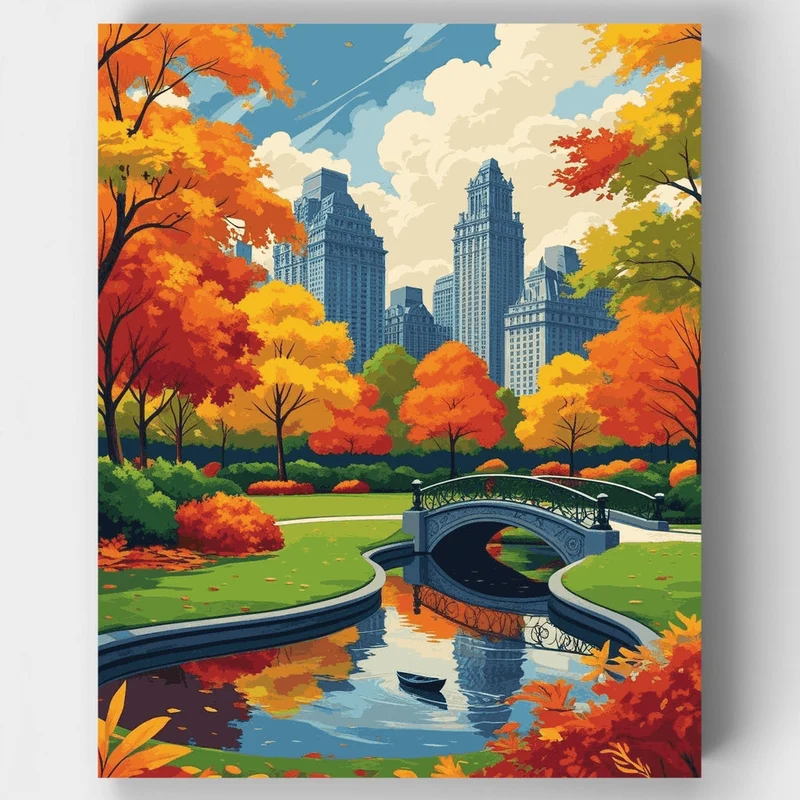 Central Park Autumn Bridge - Paint by Numbers Kit