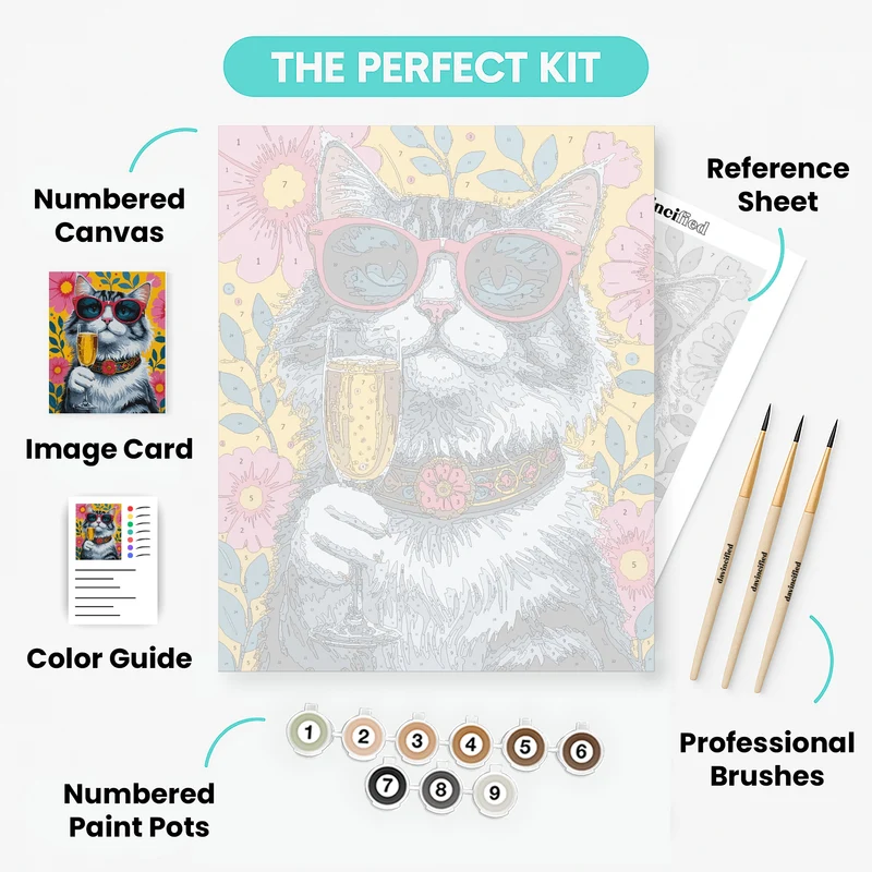 Cool Cat with Champagne - Paint by Numbers Kit