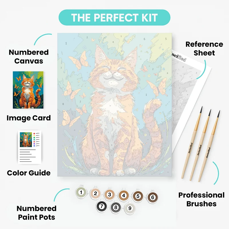 Happy Orange Tabby Cat with Butterflies - Paint by Numbers Kit