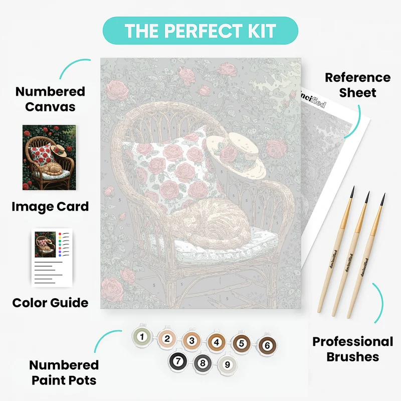 Ginger Cat Napping in Rose Garden - Paint by Numbers Kit
