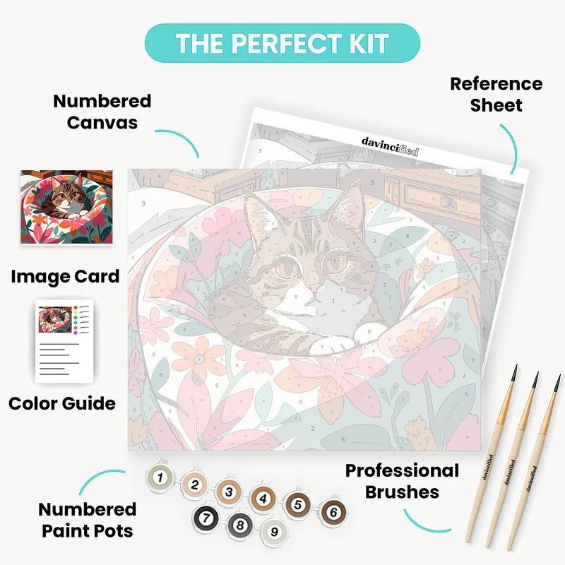 Cozy Tabby Cat in Floral Bed - Paint by Numbers Kit