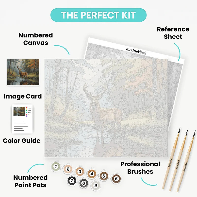 Majestic Stag Reflection in Autumn Stream - Paint by Numbers Kit
