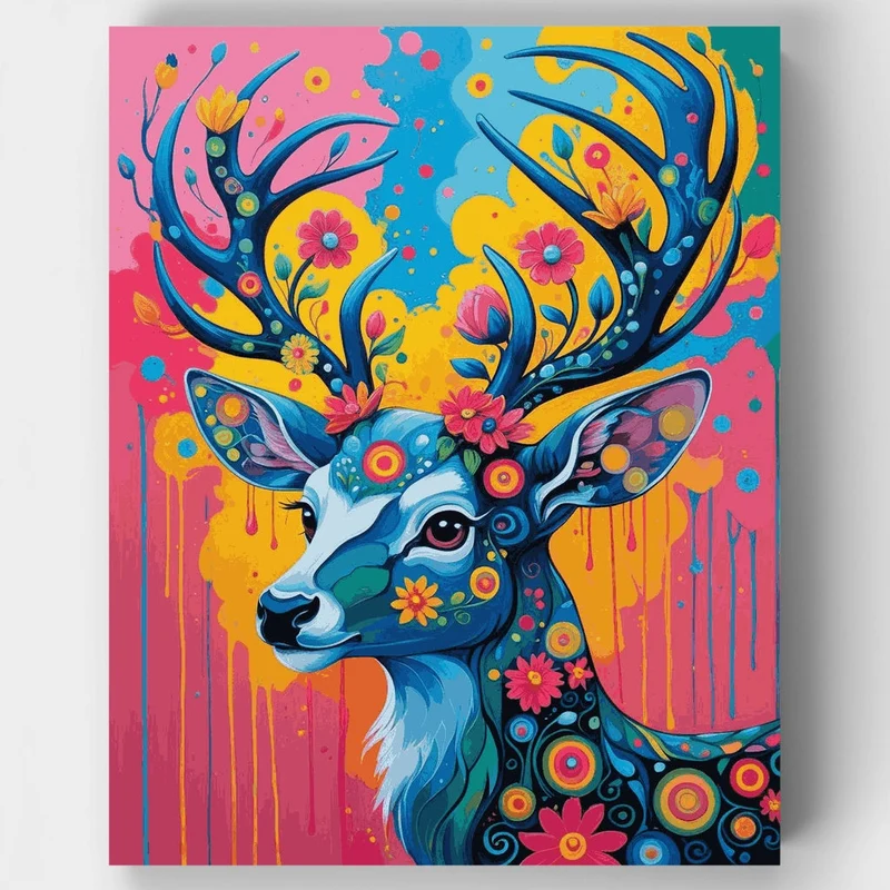 Floral Deer with Antlers - Paint by Numbers Kit