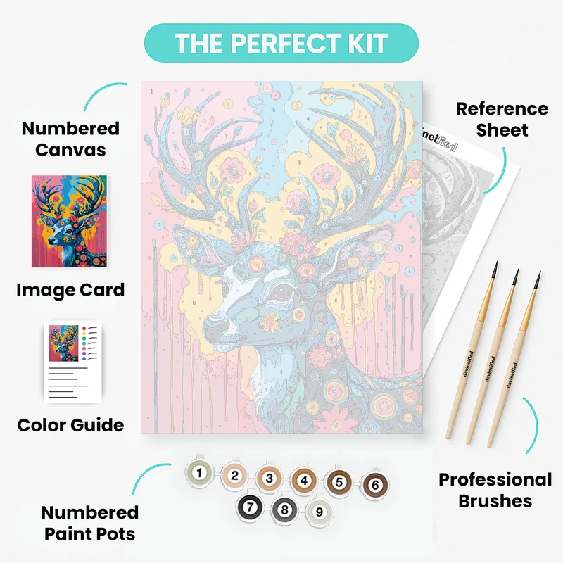 Floral Deer with Antlers - Paint by Numbers Kit