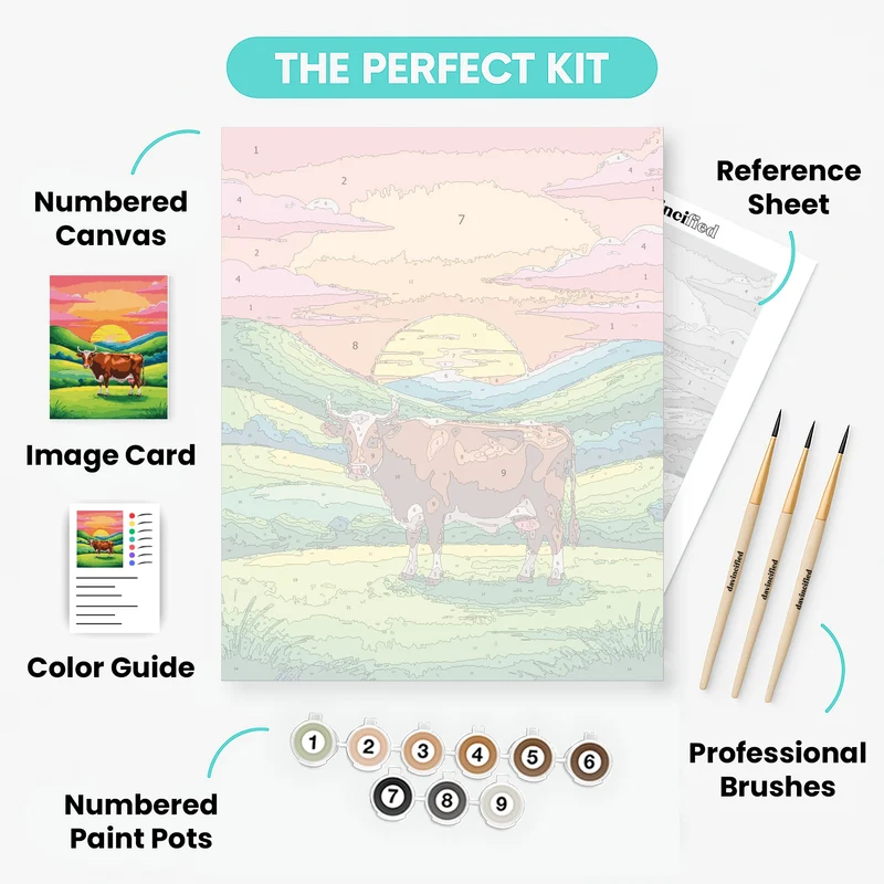 Sunset Cow in Rolling Hills - Paint by Numbers Kit