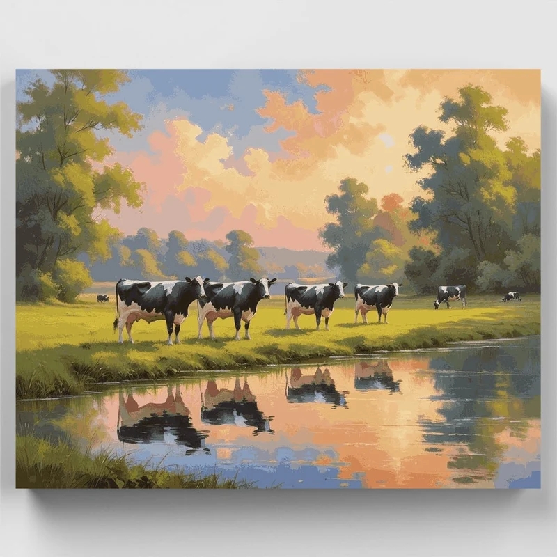 Pastoral Cows by the Pond - Paint by Numbers Kit