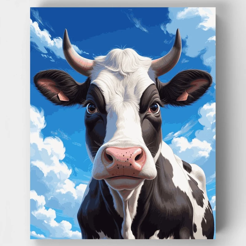 Black and White Cow Portrait - Paint by Numbers Kit