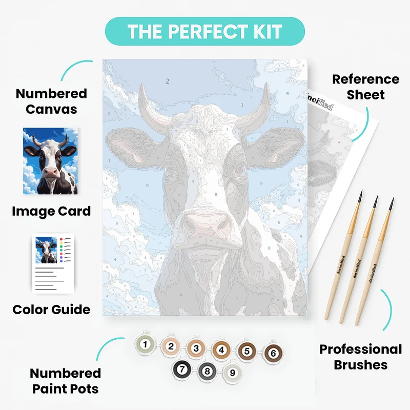 Black and White Cow Portrait - Paint by Numbers Kit