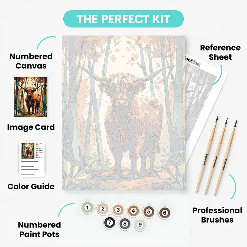 Highland Cow in Autumn Forest - Paint by Numbers Kit