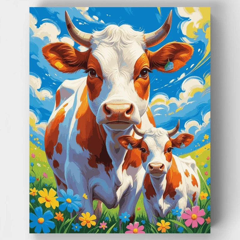 Cheerful Cows in Wildflower Meadow - Paint by Numbers Kit