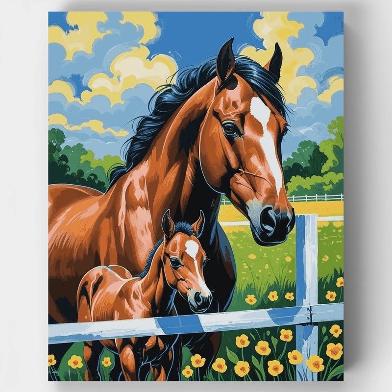 Mare and Foal at the Fence - Paint by Numbers Kit