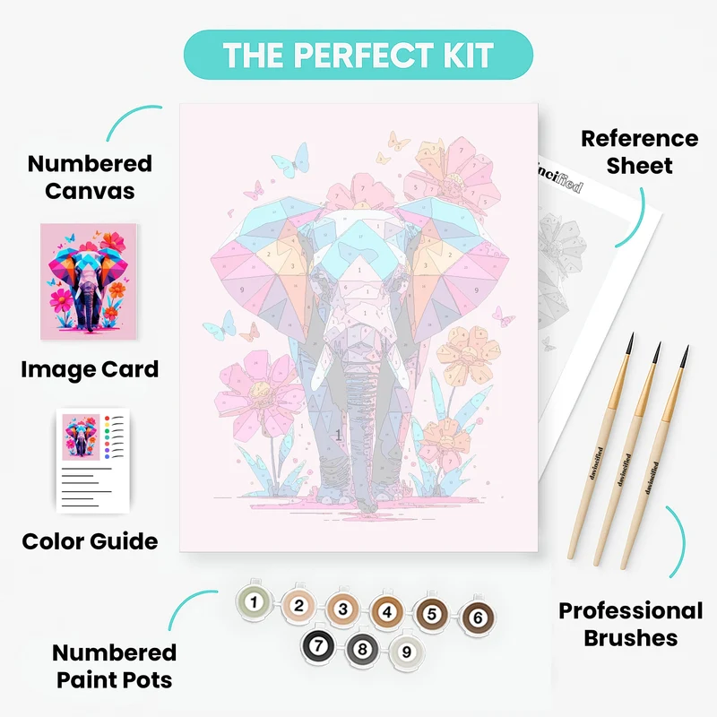 Colorful Elephant with Butterflies and Flowers - Paint by Numbers Kit