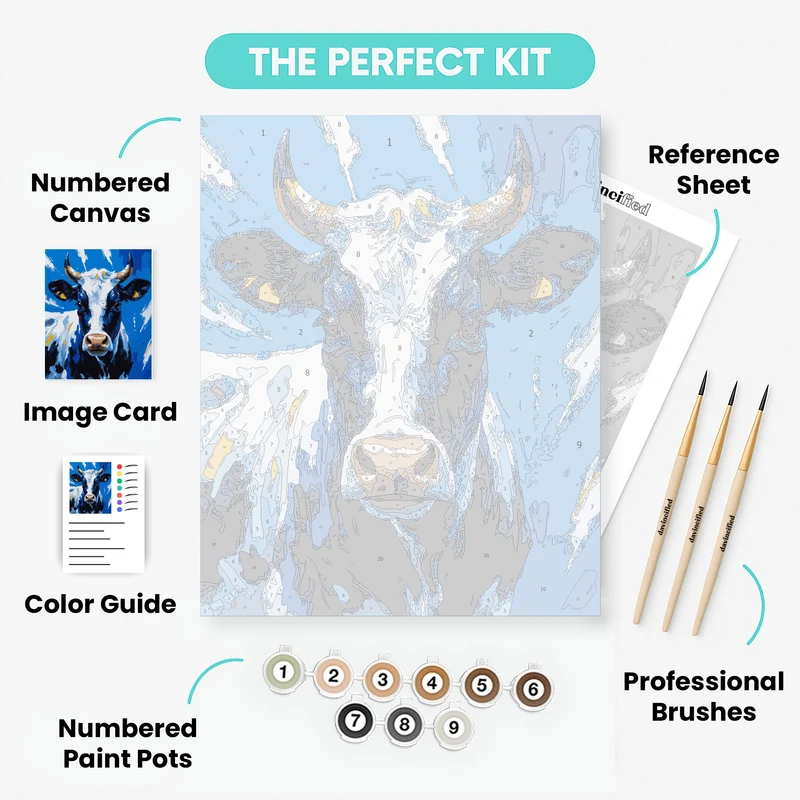 Blue & White Cow Portrait - Paint by Numbers Kit
