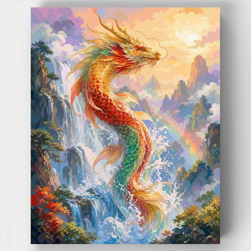 Rainbow Waterfall Dragon - Paint by Numbers Kit