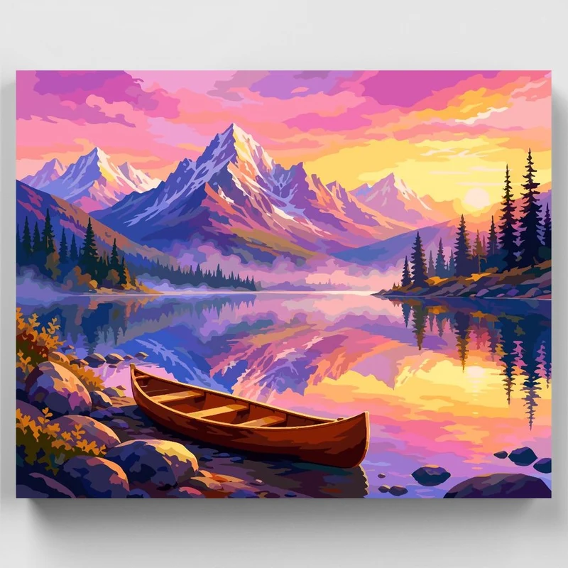 Canoe at Dawn's Lake - Paint by Numbers Kit