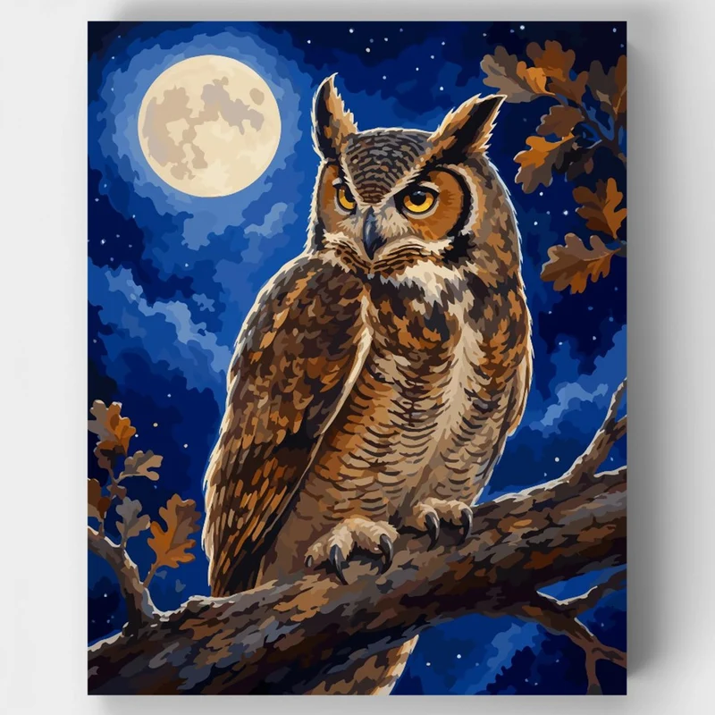 Great Horned Owl Moonlight - Paint by Numbers Kit