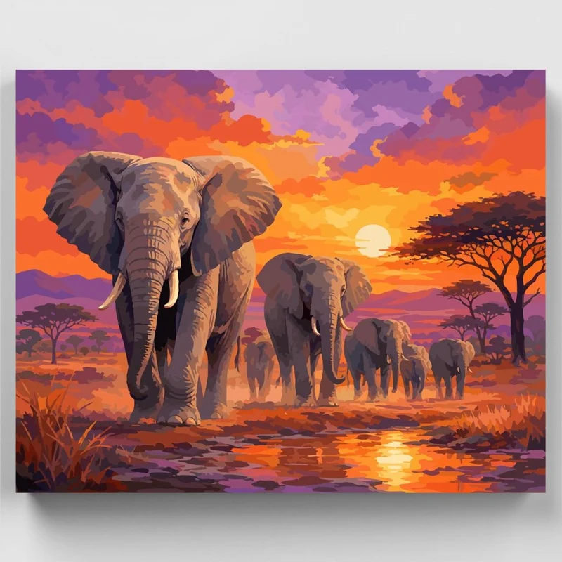 Savanna Elephant Procession - Paint by Numbers Kit